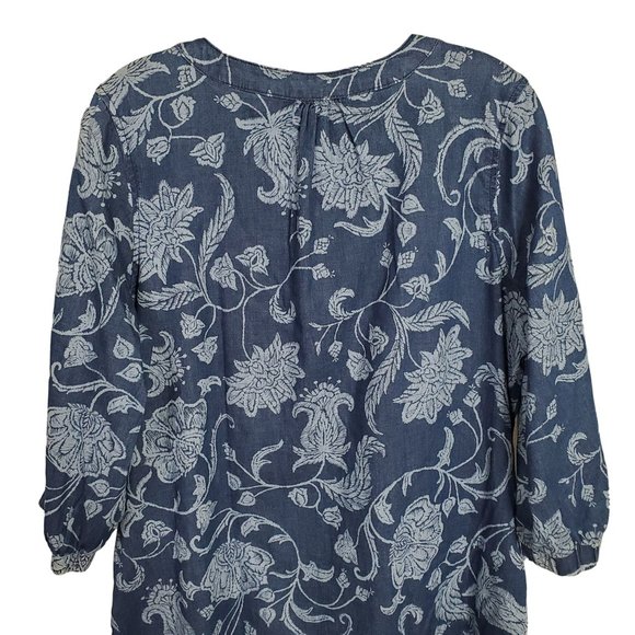 Isaac Mizrahi Live Sz 12 Dress Denim Chambray Floral Print Split Sleeves Lace Up - Picture 9 of 15